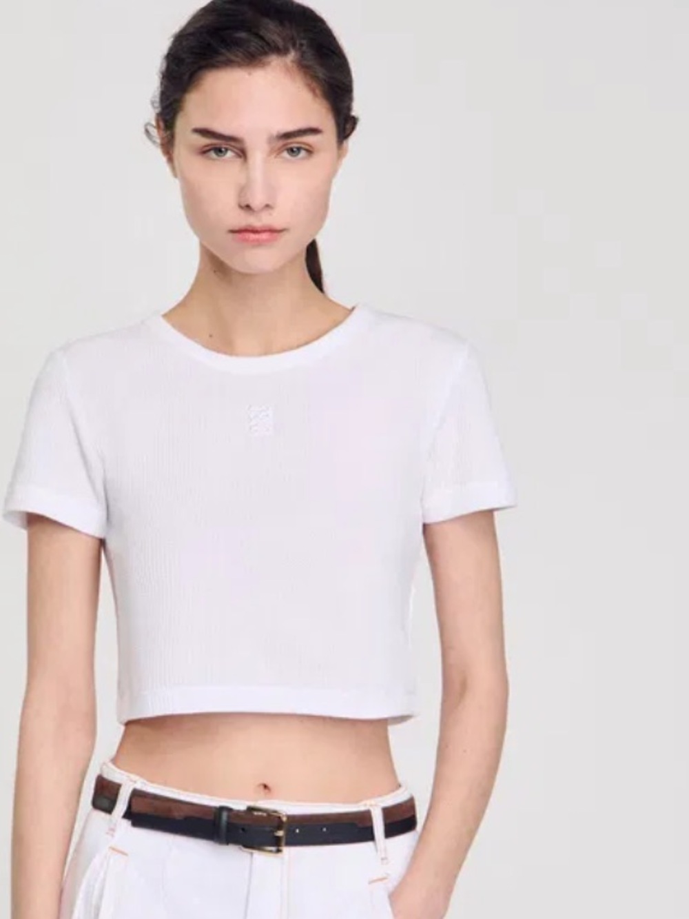 SANDRO White Ribbed Crop Top - Picture 11 of 11